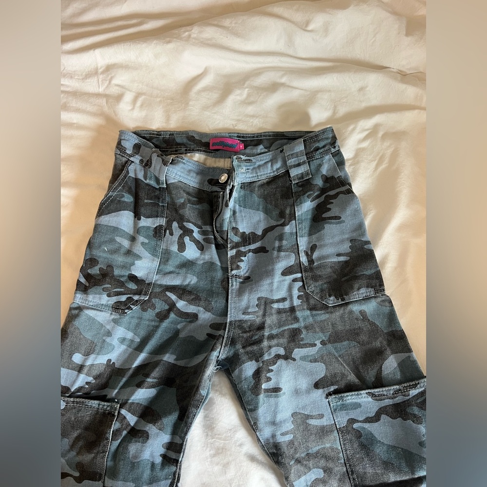 Edikted blue and black camo cargo pants